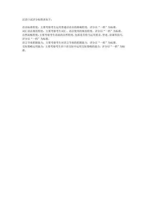 汉语口试评分标准表