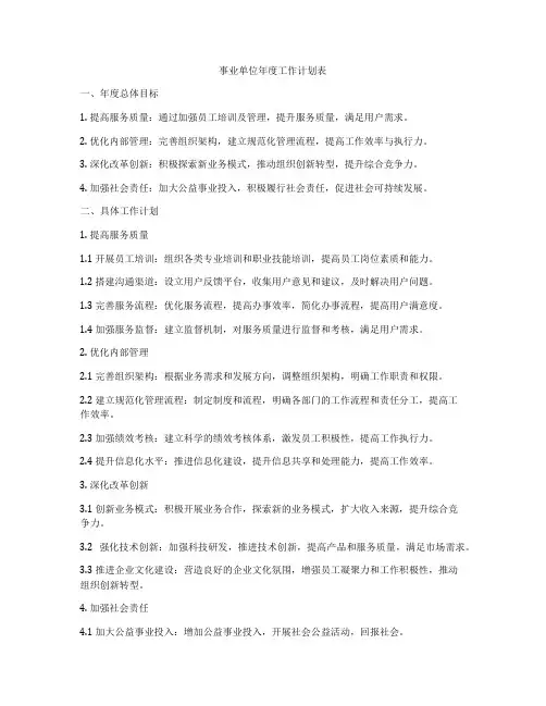 事业单位年度工作计划表