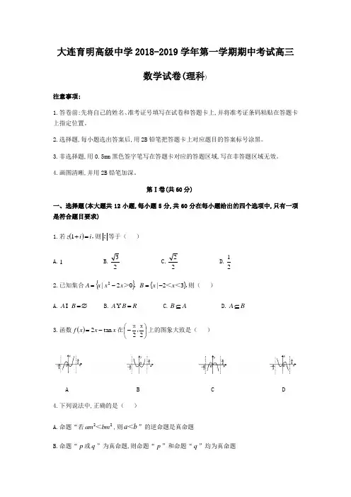 辽宁省大连育明高级中学2018-2019学年高三上期中考试(理科)数学试题