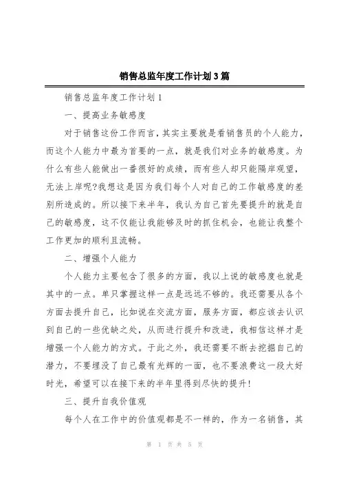 销售总监年度工作计划3篇
