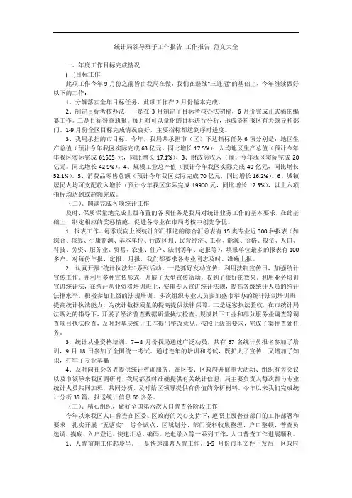 统计局领导班子工作报告_工作报告_范文大全