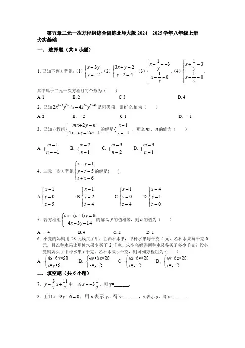 第五章二元一次方程组综合训练北师大版2024—2025学年八年级上册