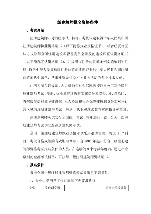 一级建筑师报名资格条件