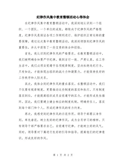 纪律作风集中教育整顿活动心得体会