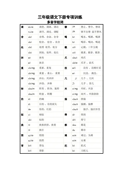 部编版三年级下册语文多音字组词汇总 【推荐】