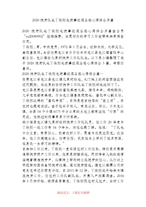 (最新)2020扶贫队长丁铁刚先进事迹观后感心得体会多篇