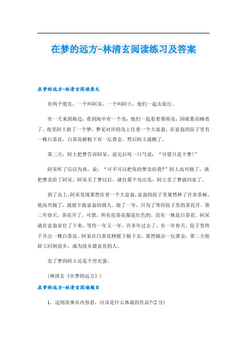 在梦的远方-林清玄阅读练习及答案