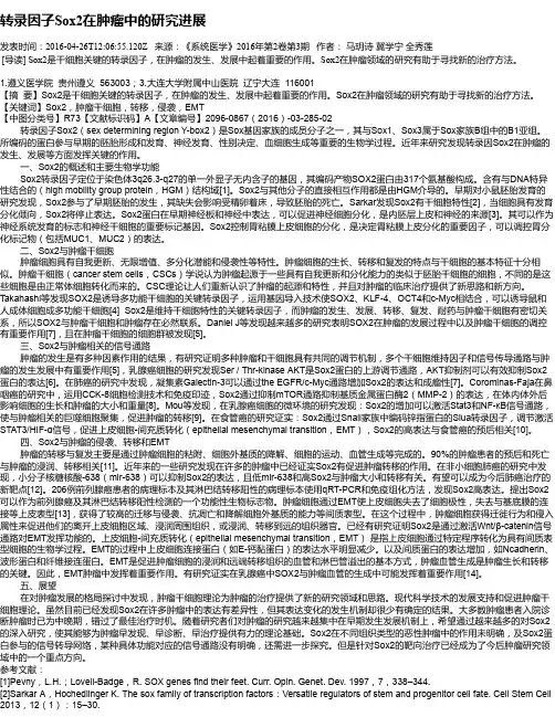 转录因子Sox2在肿瘤中的研究进展