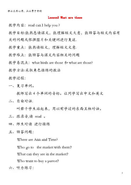 四年级英语下册Lesson5Whatarethese(第4课时)教案科普版
