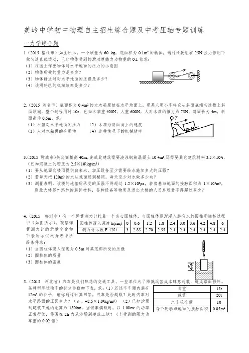 初中物理自主招生综合题及中考压轴专题训练