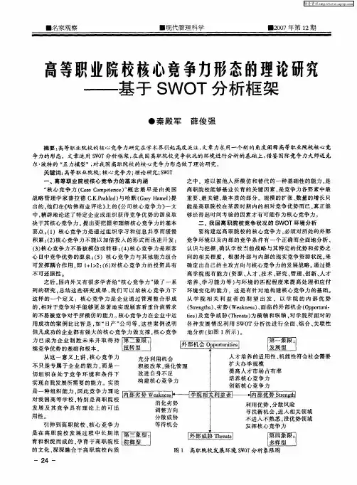 高等职业院校核心竞争力形态的理论研究——基于SWOT分析框架