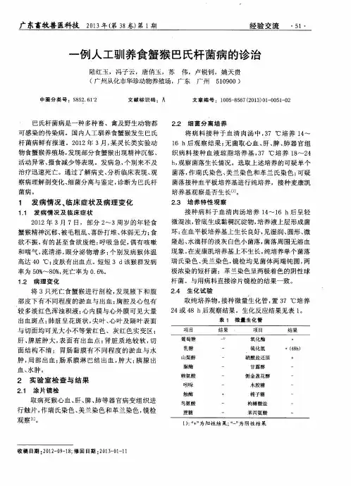 一例人工驯养食蟹猴巴氏杆菌病的诊治