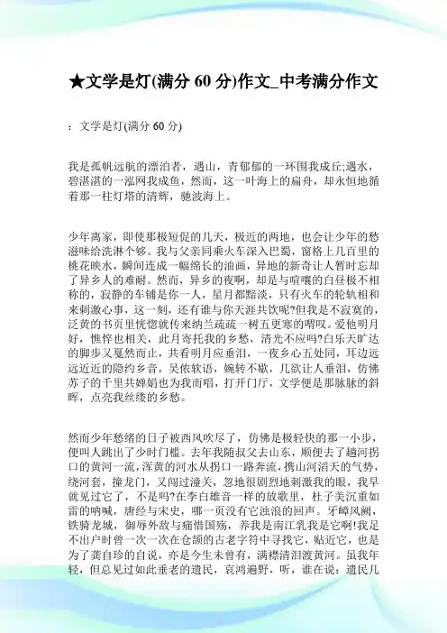 ★文学是灯(满分60分)作文900字_中考满分作文.doc