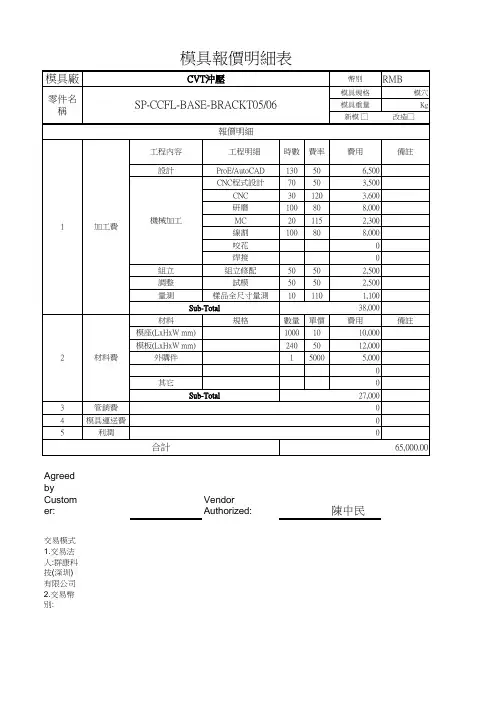 模具报价明细表