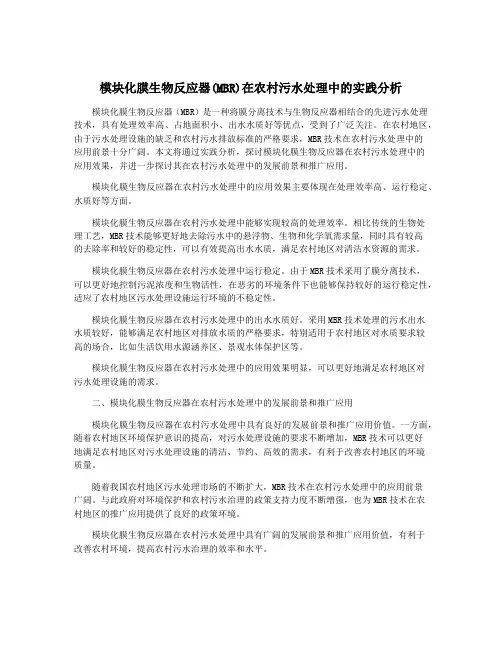 模块化膜生物反应器(MBR)在农村污水处理中的实践分析