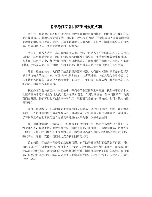 【中考作文】团结生出爱的火花