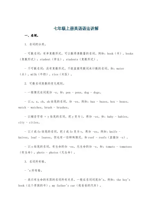 七年级上册英语语法讲解
