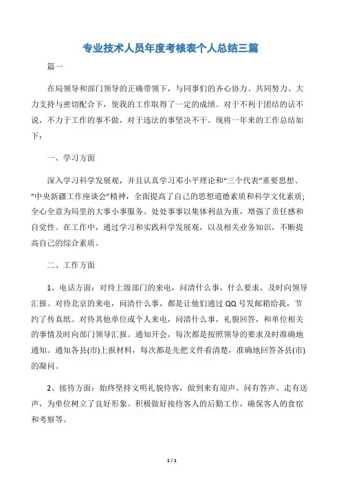 【技术工作总结】专业技术人员年度考核表个人总结三篇
