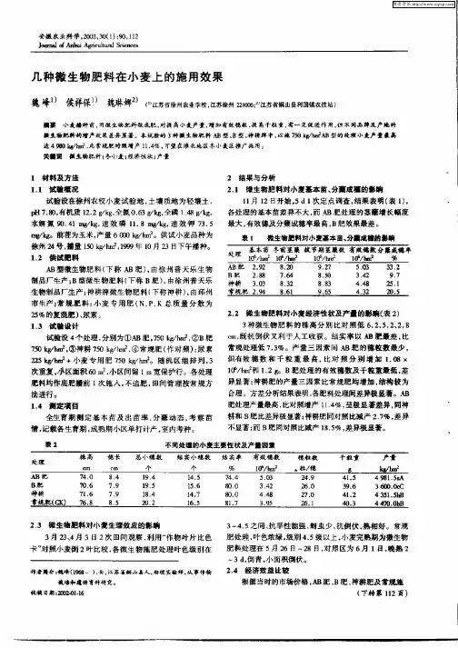 几种微生物肥料在小麦上的施用效果
