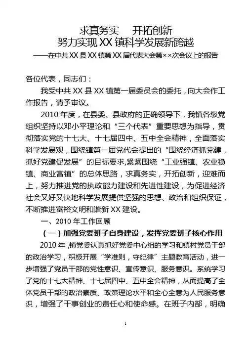 乡镇党委工作报告