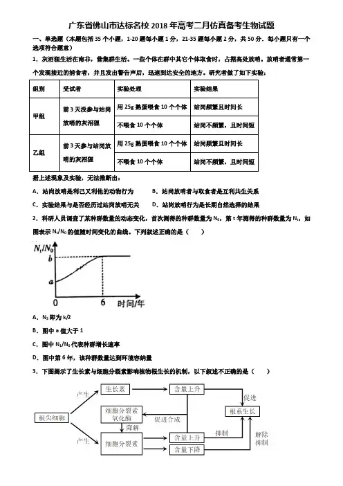 广东省佛山市达标名校2018年高考二月仿真备考生物试题含解析