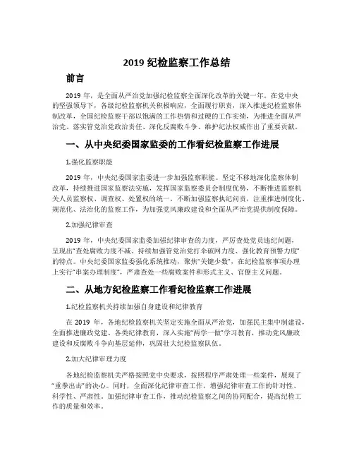 2019纪检监察工作总结