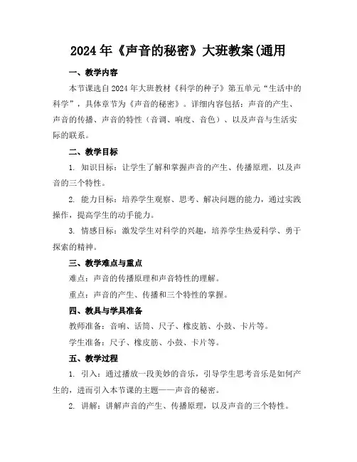 2024年《声音的秘密》大班教案(通用