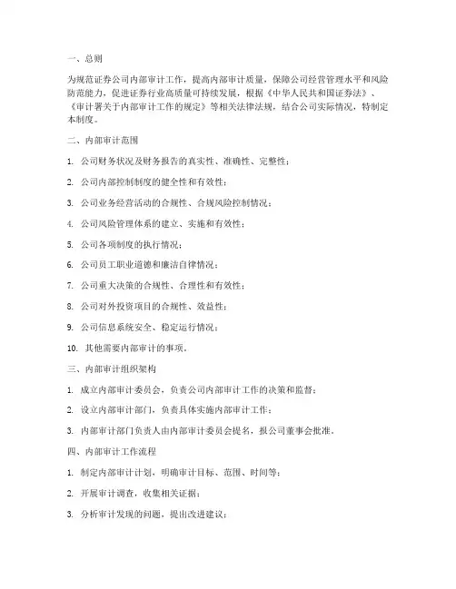 证券公司内部审计管理制度