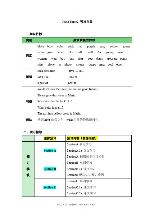 仁爱版英语七年级上册Unit2__Topic2__预习指导