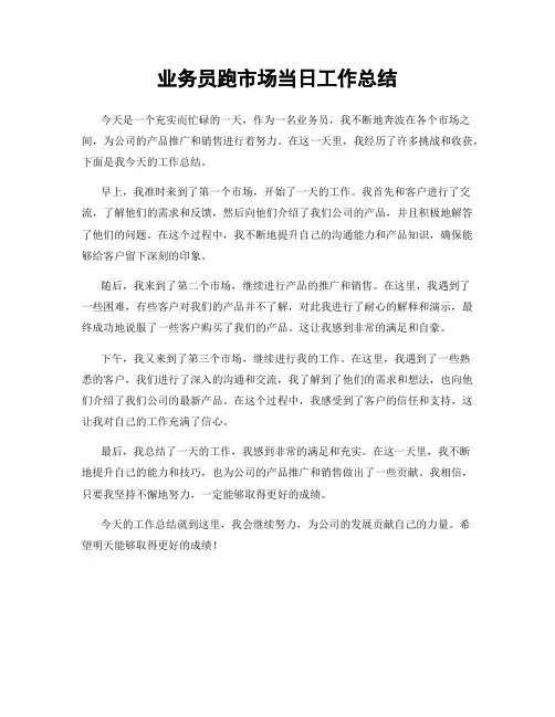 业务员跑市场当日工作总结