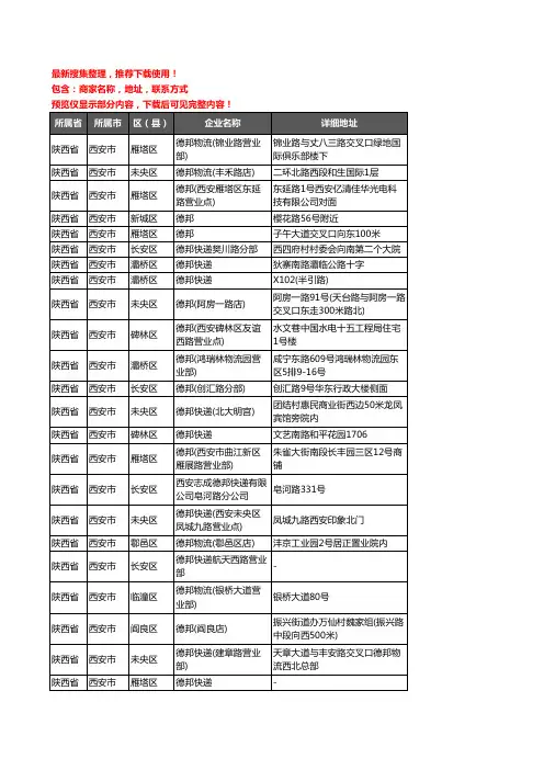 新版陕西省西安市德邦企业公司商家户名录单联系方式地址大全62家
