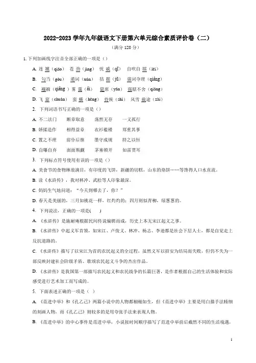 2022-2023学年九年级语文下册第六单元综合素质评价卷(二)附答案解析