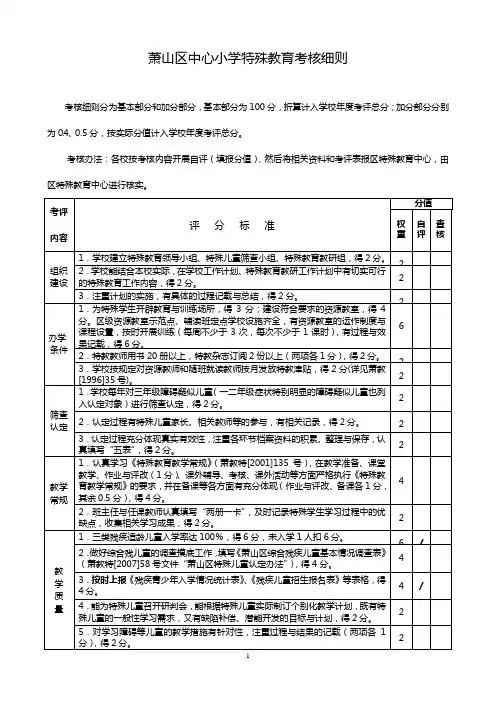 萧山区中心小学特殊教育考核细则