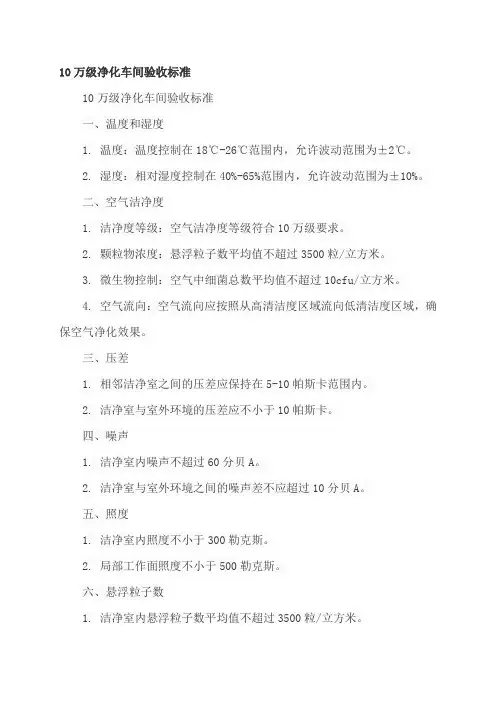 10万级净化车间验收标准