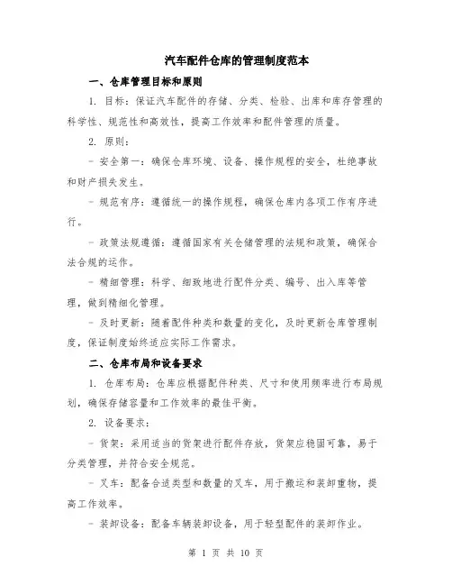 汽车配件仓库的管理制度范本（三篇）