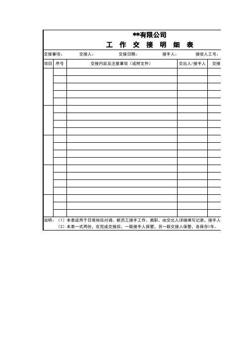 工作交接表