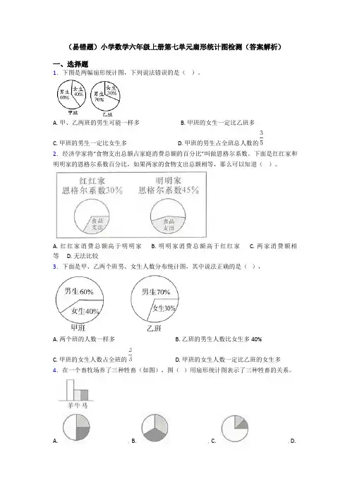 (易错题)小学数学六年级上册第七单元扇形统计图检测(答案解析)