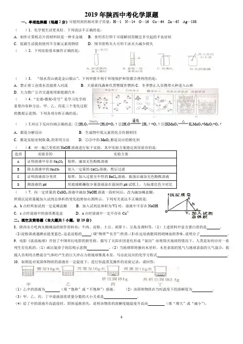 2019陕西中考化学真题