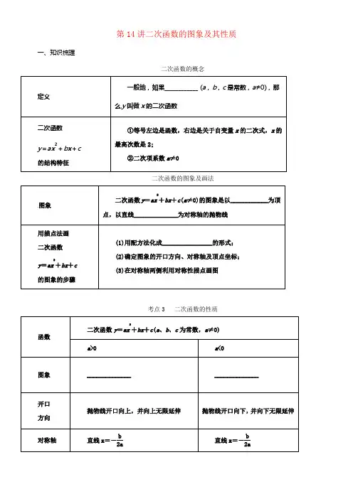 中考数学一轮温习第14讲二次函数的图象及其性质导学案
