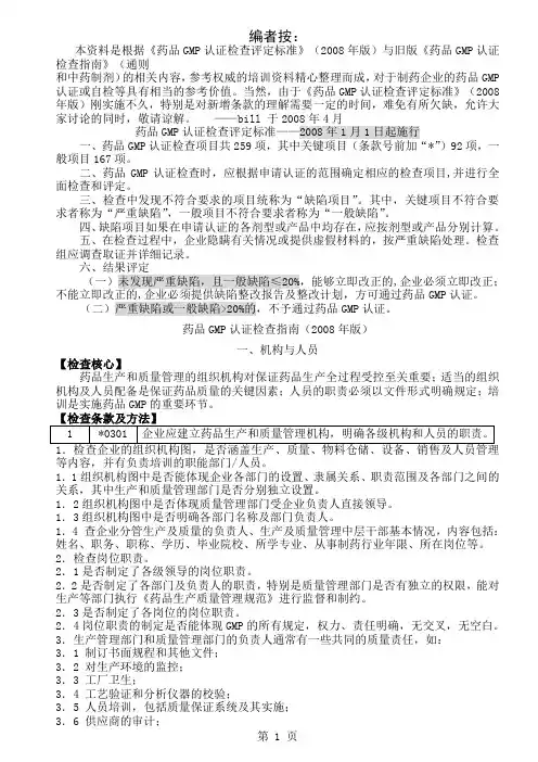 GMPInspection-药品GMP认证检查指南(2019年版)50页word文档