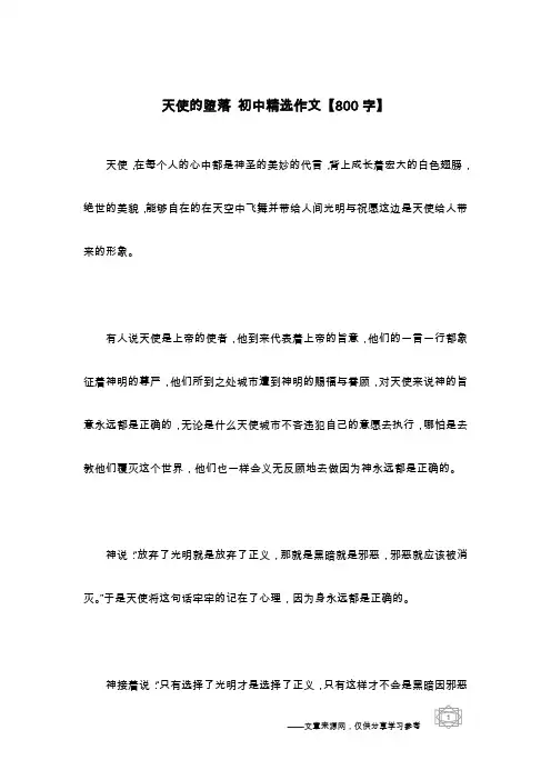 天使的堕落 初中精选作文【800字】