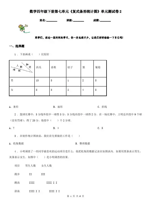 数学四年级下册第七单元《复式条形统计图》单元测试卷2