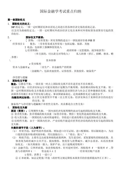 国际金融学考试重点归纳