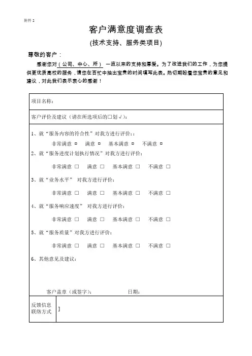客户满意度调查表(模板)