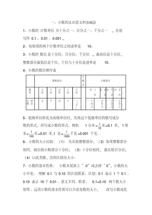 新北师大版四年级数学下册知识点归纳及易错题