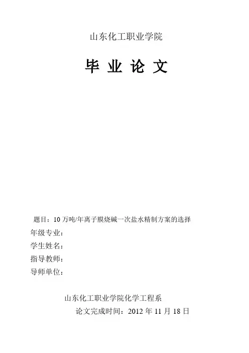 东明万海氯碱10万吨年离子膜烧碱一次盐水精制方案的选择