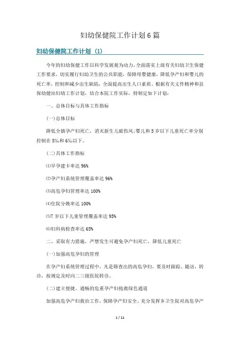 妇幼保健院工作计划6篇