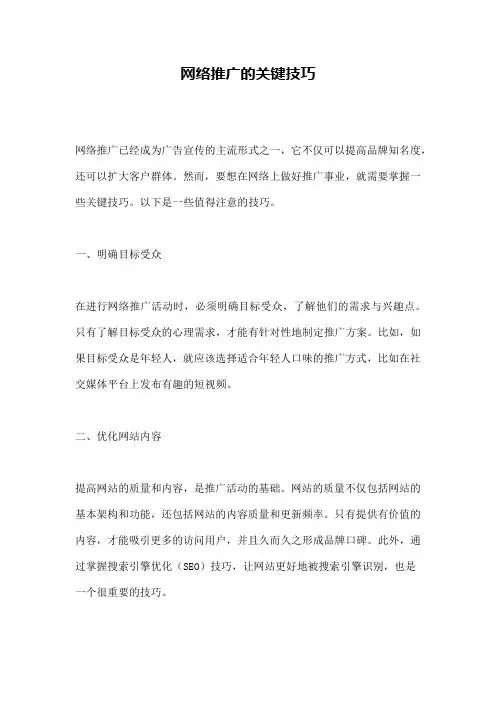 网络推广的关键技巧