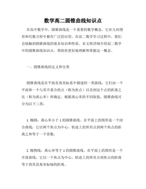 数学高二圆锥曲线知识点
