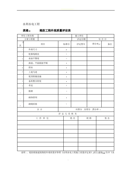 堤防工程外观质量及单元工程质量评定表